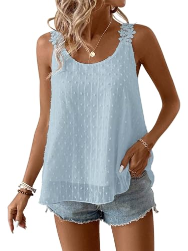 TUUHAW Camisetas Tirantes Mujer sin Mangas Cuello Redondo Volantes Blusa Boho Verano Camiseta Suelto...