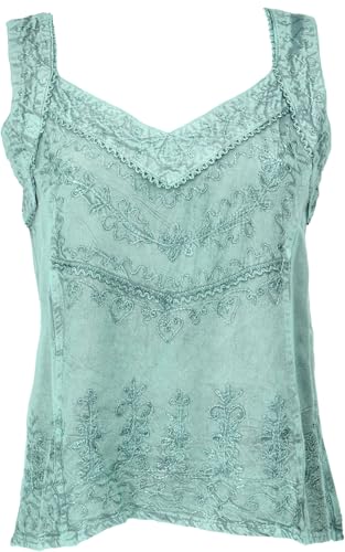 Guru-Shop, Top Hippie Indio, Bordado, Blusa Corta Boho-chic, Aqua, Sintético, Tamaño de la ropa: 40,...