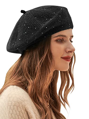 Wantonfy Gorro de Boina para Mujer, Estilo francés, Gorro de Invierno con Forro de Lana cálida
