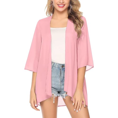 Kimono Mujer Pareos Playa Gasa Verano Kaftan Chal Suelta C&aacute;rdigan Manga 1/2 Camisolas Casual Traje de...
