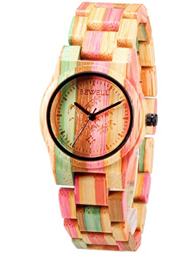 Alienwork Reloj Mujer abigarrado Pulsera de Madera Bamb&uacute; Natural Hecho a Mano