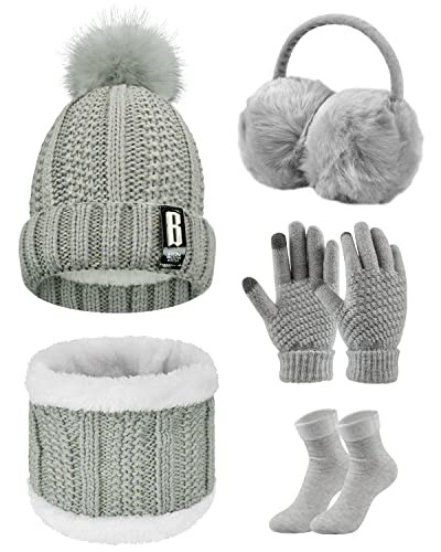 UMIPUBO Set de Bufanda y Gorro - Conjunto de Excursi&oacute;n y Esqu&iacute; de Invierno para Mujeres - 5 piezas...