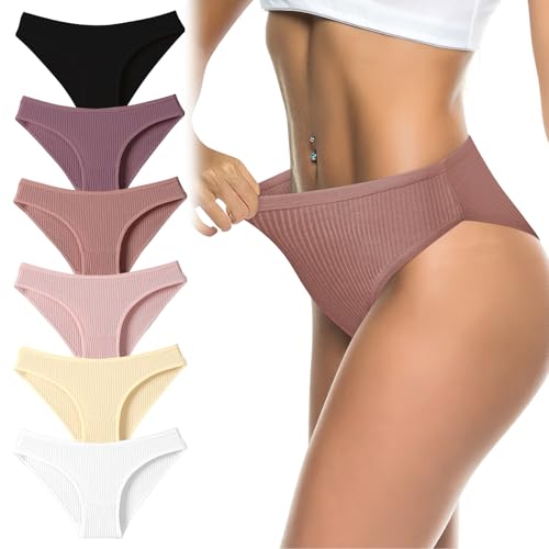 flintronic 6 Pack Bragas Mujeres Algodón, Ropa Interior Mujeres, Suave Hipster Bragas, Multicolor, M