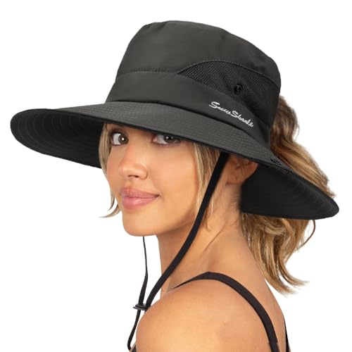 DRESHOW Mujer Sol Sombrero Al aire Libre UV Protecci&oacute;n Sombrero Plegable Ala Ancha Pesca Ponytail Playa...