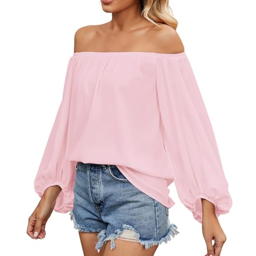 KBOPLEMQ Blusa con hombros descubiertos para mujer, de manga larga, con hombros descubiertos, para farol,...