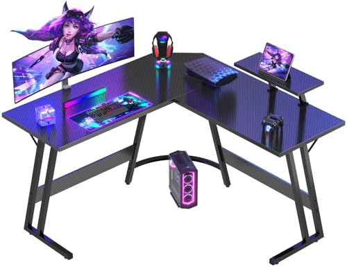 Devoko Escritorio Gaming de Esquina,120 x 120cm,Escritorio Gamer en Forma de L con Soporte de Monitor,...