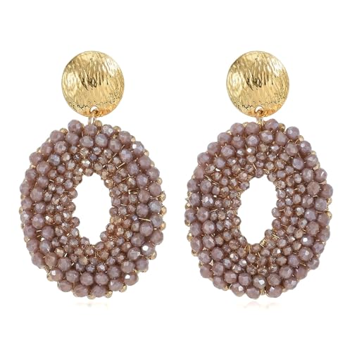 XFSRG Pendientes Colgantes Mujer Bohemios Redondos con Cuentas Tejido de Cristal Ovalados Pendientes...