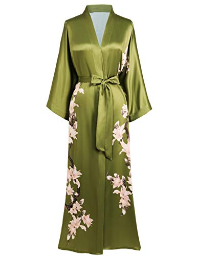 BABEYOND Bata de mujer kimono con estampado de flores y ramas maxi largo para mujer, albornoz con flores...