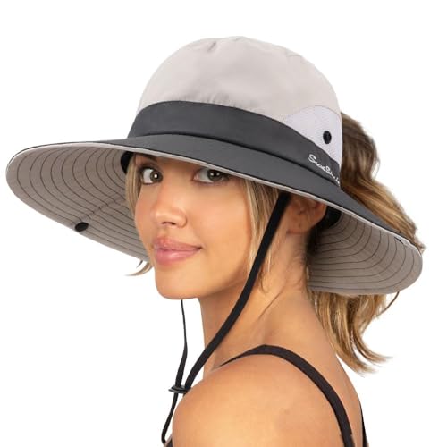 DRESHOW Mujer Sol Sombrero Al aire Libre UV Protecci&oacute;n Sombrero Plegable Ala Ancha Pesca Ponytail Playa...