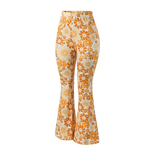 Generisch Pantalones de campana de los 70 para mujer, estilo boho de los 60, hippie, con flores, de...