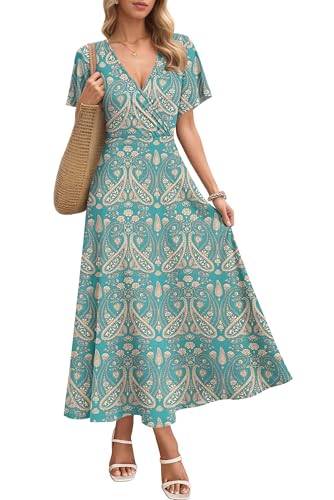 AUSELILY Vestido Elegante para Mujer 2026 - Vestido Maxi de Verano con Mangas Cortas Cuello en V y...