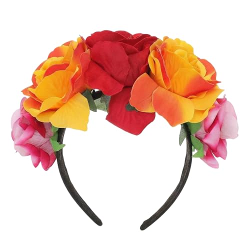 Diadema de corona de flores mexicanas, diadema de Halloween, corona de rosas, accesorios florales para el...