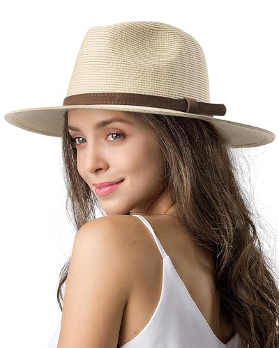 FURTALK Sombrero de Paja de ala Ancha Unisex para Hombre y Mujer Sombrero de Paja Ajustable