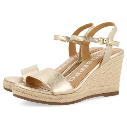 Sandalias DE Piel Color Platino con CU&Ntilde;A DE Yute para Mujer ZHEPE