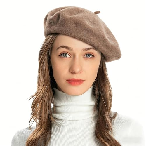 ZLYC Estilo Franc&eacute;s Cl&aacute;sicas Lana Boina Gorro para Mujeres (Caf&eacute;),Talla &uacute;nica