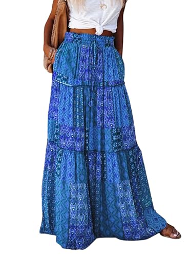 Timuspo Falda larga y elegante para mujer, estilo bohemio, informal, de l&iacute;nea A, color liso, con...