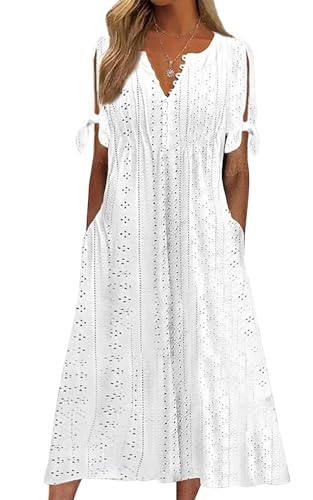 CheChury Vestido Casual Mujer Verano Largo de Playa Cuello en V Boho Bohemio Suelto A-Line con Bolsillos...