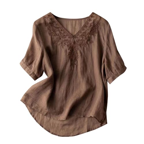 Camisas Mujer con Bordado en el Pecho, Blusa Fresca de Algod&oacute;n,Estilo Boho Chic, Camisa Mujer Manga...
