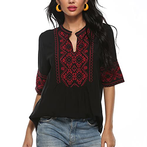 Seasonal Ucrania Mujeres Verano Blusa Túnica Folclore Bordado Tops Boho Hippie Mangas Cortas Tops...