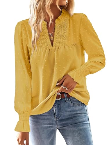 TUUHAW Camiseta Manga Larga Mujer Otoño Talla Grande Boho Blusa Elegante con Cuello en V 2025 Moda...