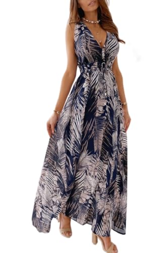 Joligiao Vestido Mujer Casual Vestidos Largos Verano Sexy Cuello en V Vestido Boho Floral Sin Mangas...