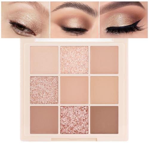 Muorruo paleta de sombras de ojos en 9 colores nude, paleta de maquillaje de sombras naturales para...
