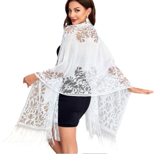 THXFUNAREA Chal Blanco de Encaje para Mujer, Estola Boho Elegante para Bodas, Comuniones y Fiestas de...