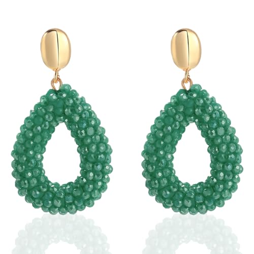 GAZIL Pendientes Colgantes Boho Mujer Verde Oscuro, Pendientes de Declaraci&oacute;n Trenzados con Cuentas,...