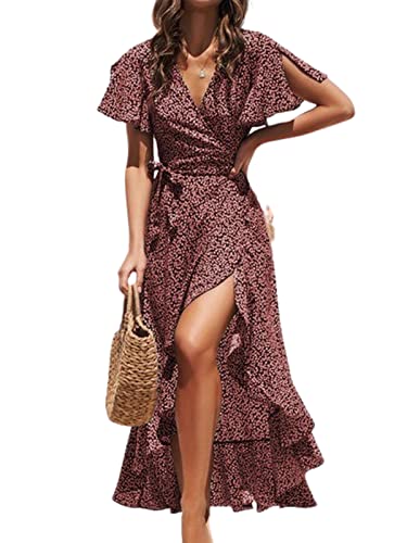 CUPSHE - Vestido de mujer con cuello de pico y manga corta acampanada, con volantes y con cordones,...
