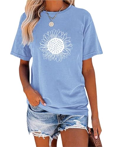 Cicy Bell Mujeres Girasoles Manga Corta Camisetas Vintage Lindo Gr&aacute;fico Cuello Redondo Verano Casual...