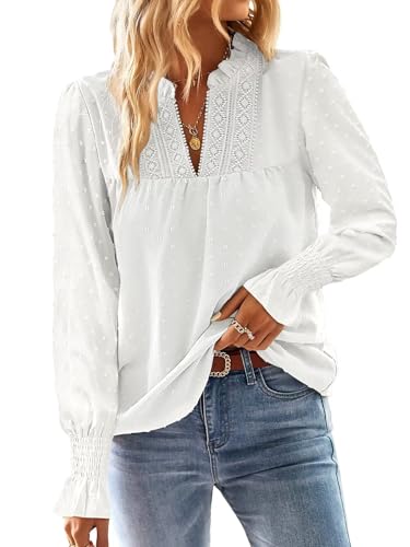 TUUHAW Blusa Mujer Manga Larga Boho Top con Mangas de Volantes Camisa Elegante con Cuello en V Casual...