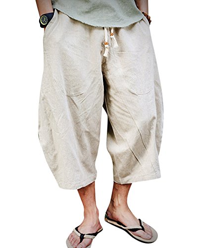 DianShaoA Hombres De Los Pantalones Cortos del Harem Retro Casual Pantalones Cagados Hippies Beige XL