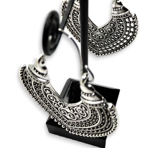 WORLD GOBLINS Pendientes Vintage Plata Hueco de Estilo Nacional Hippie. Llamativos en Forma de Coraz&oacute;n...
