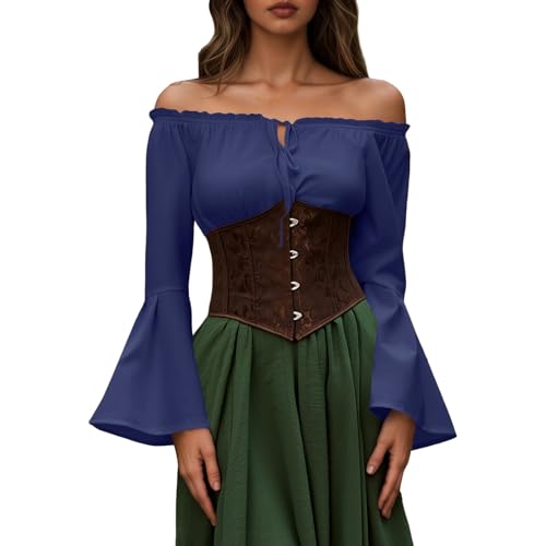 2025 Blusa de Gasa Mujer Hombro Descubierto Casual Estilo Medieval Tops de Mangas Color Puro Camisa Boho...