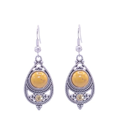 ZARZAMORA Pendientes Mujer Piedra Natural Colgantes Estilo Bohemio Vintage -Pendientes Plata Tibetana...