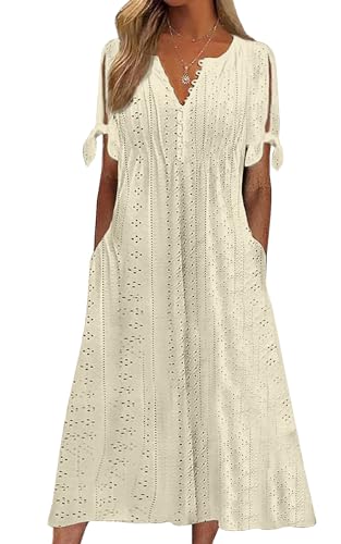 CheChury Vestido Largo Bohemio de Verano Mujer - Cuello en V Manga Corta de Playa Elegante Moda Boho...