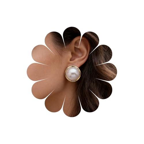 Cybche Boho Grandes Pendientes De Perlas Redondas De La Boda Pendientes De Perlas De Perla Blancas...