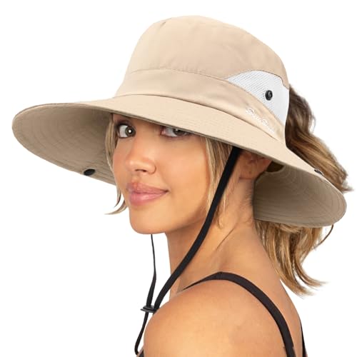DRESHOW Mujer Sol Sombrero Al aire Libre UV Protecci&oacute;n Sombrero Plegable Ala Ancha Pesca Ponytail Playa...