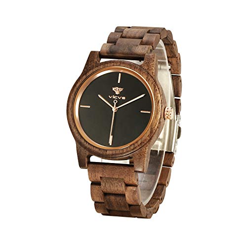 VICVS Relojes de Madera para Hombre y Mujer, Nogal Natural/Madera de Cebra Cron&oacute;grafo de Cuarzo...