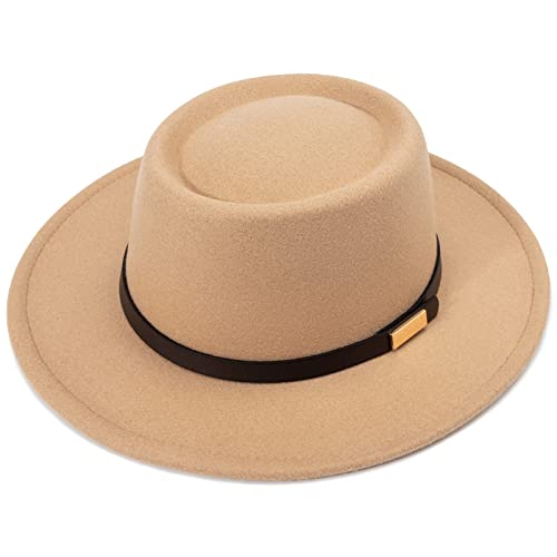 DRESHOW Sombrero de ala ancha Fedora para mujer Hebilla de cintur&oacute;n Retro Panam&aacute; Floppy Hat