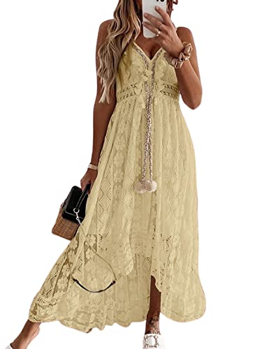 CUPSHE Vestidos de cordones para mujer, estilo bohemio, con borlas, cuello en V, volantes, para playa,...