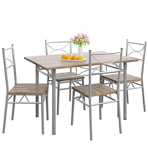 CASARIA&reg; Conjunto Mesa y Sillas de Comedor Set de Muebles de Cocina Juego Completo Roble 110x70cm Madera...