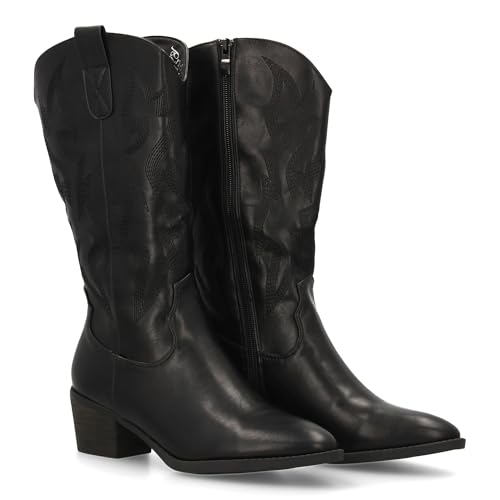 shoes&blues.es 95531 Bota Cowboy con Bordados Decorativos en la Cana y Tacon Ancho Comodo. Ideal para...
