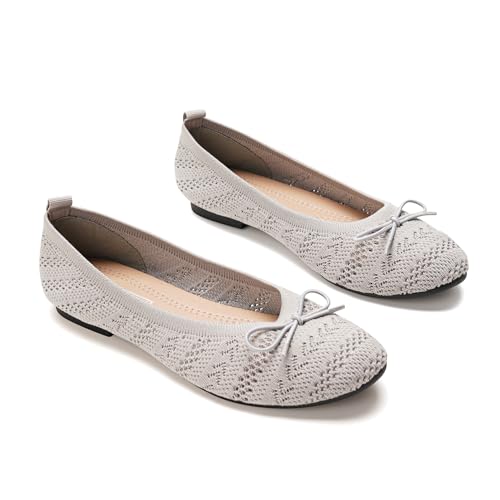 GLAMORA Bailarinas Mujer Manoletinas Punto Transpirable Lazo Frontal Zapatos Planos Flexibles Ligeros...