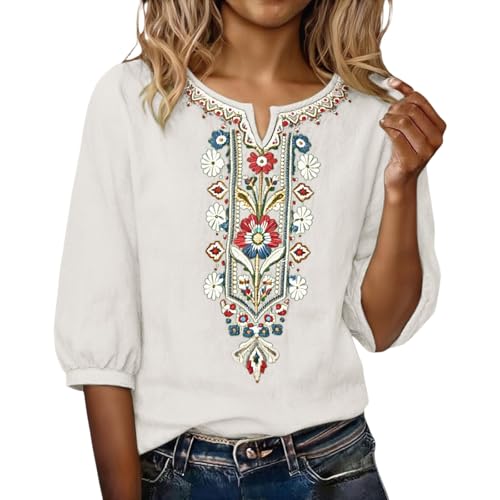 Camisas Mujer Verano Manga Corta Algod&oacute;n y Lino Talla Grande Camiseta Basica Ligera Cuello V Blusa...