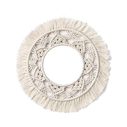 PIGMAMA Espejo colgante de pared macram&eacute; geom&eacute;trico decorativo espejo para apartamento sala de estar...