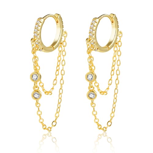 ASH'S CHOICE Pendientes De Aro De Plata 925 Con Borla Para Mujer, Chapados En Oro De 14 Quilates,...