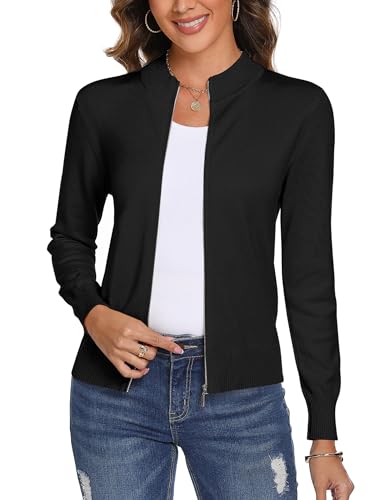 Aottori C&aacute;rdigan Negro para Mujer Manga Larga de Punto Su&eacute;ter Cardigans Elegante Casual Cremallera...
