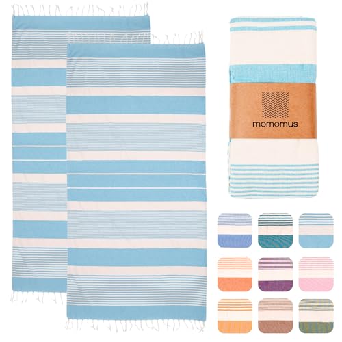 MOMOMUS Pack de 2 Foutas XL o Toallas de Playa Grandes de Algod&oacute;n 100% - Absorbente, Ultrasuave y...