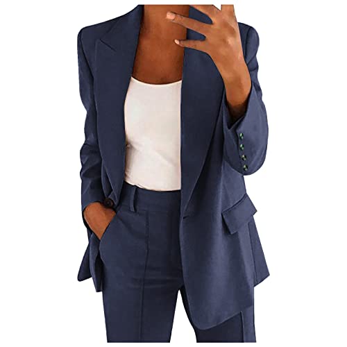 L9WEI Elegante traje de trabajo para mujer, con chaqueta abierta con solapas, manga larga, de oficina,...
